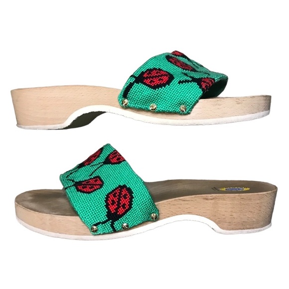 Dr. Scholl's Shoes - RARE Vintage Dr. Scholl’s The Original Lady Bug Wooden Slides in Green Size 9